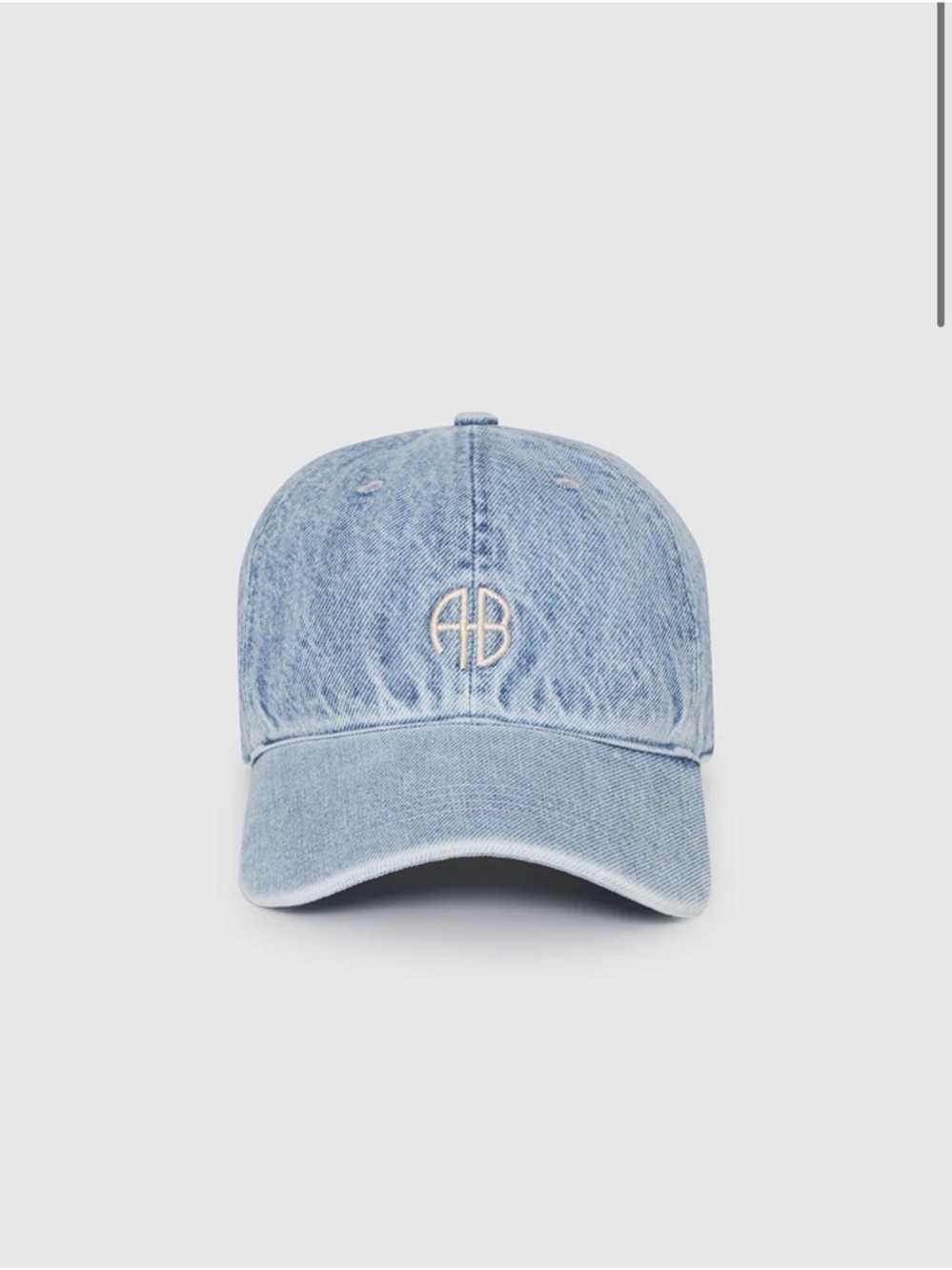Anine Bing Light Blue Denim Baseball Hat with Monogram